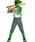 Youth wearing dark grey knicker baseball pants, with belt loops and elastic hem, holding a bat; perfect for tee ball and games.