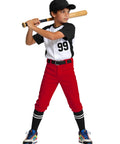 Boy in red knicker baseball pants with bat, All Purpose Knicker Baseball Pants for Toddlers to Youth Boys and Girls by MIVEI