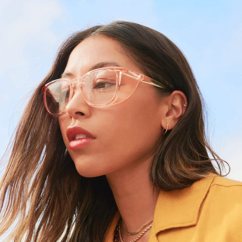 Woman wearing Z87.1 Certified Safety Glasses With Blue Light Blocking And Anti Fog Coating outdoors