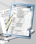 Clear Z87.1 Certified Safety Glasses For Work Lab Scratch Resistant 30 Pcs shown with quality test reports and pencils.