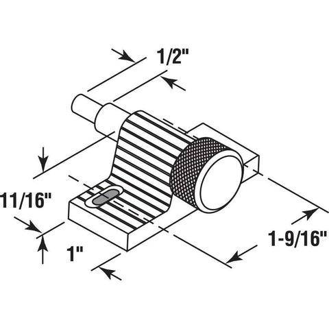 Diagram of Zamak Twist-In Sliding Door Lock For Patio Doors And Horizontal Sliding Windows with dimensions labeled 1-9/16 inch hole spacing.