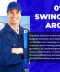 Person holding a Zero Offset Extension Wrench Set With Half Inch Quarter Inch And Three Eighths Inch Square Drive Adapters for tight reach.