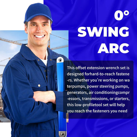 Person holding a Zero Offset Extension Wrench Set With Half Inch Quarter Inch And Three Eighths Inch Square Drive Adapters for tight reach.