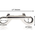 Six Pack 2.7 Inch Double Ended Bolt Snap Hooks Zinc Alloy Chain Clips side view with dimensions
