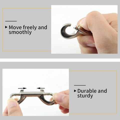 Hands demonstrating 24 Pcs 4.7 Inch Double Ended Bolt Snap Hooks Zinc Alloy Chain Clips Weatherproof Rust Resistant Durable Construction