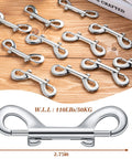 12 Pack Double Ended Bolt Snap Hooks Zinc Alloy Double Trigger Clips For Dog Leash Collar Key Chain Horse Tack Pet Sling And Feed Buckets 2.75 Inch Durable 110 Pound Working Load displayed on a wooden surface with size measurements