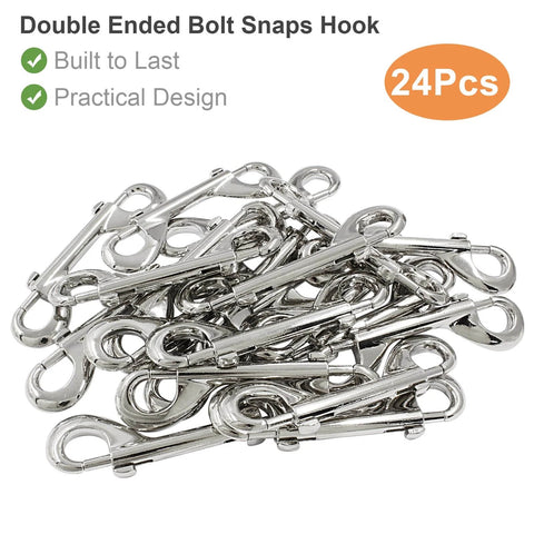 24 Pcs 4.7 Inch Double Ended Bolt Snap Hooks Zinc Alloy Chain Clips Weatherproof Rust Resistant Durable Silver Hooks Display