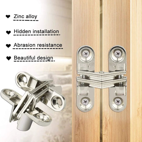 Two LAGALO hidden cross hinges, zinc alloy, 2.76 in, screws included, installed on cabinet doors