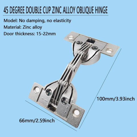 Hidden Zinc Alloy Door Hinge Set 125 Degree Oblique Side Swing For Cabinets And Bathrooms 2 Pieces Silver, 100x66mm, zinc alloy