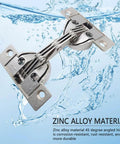 Hidden Zinc Alloy Door Hinge Set 125 Degree Oblique Side Swing For Cabinets And Bathrooms 2 Pieces Silver