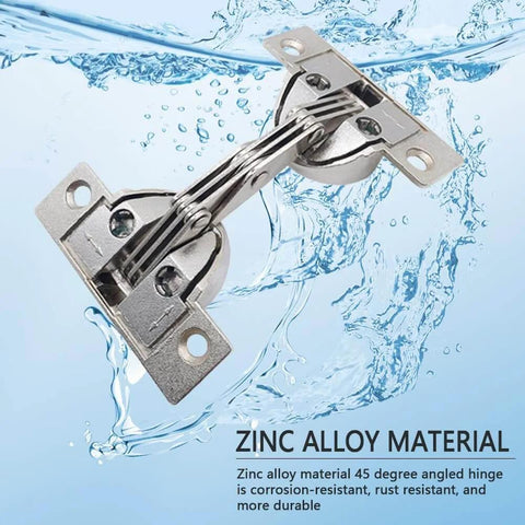 Hidden Zinc Alloy Door Hinge Set 125 Degree Oblique Side Swing For Cabinets And Bathrooms 2 Pieces Silver
