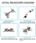 Detail diagram of Hidden Zinc Alloy Door Hinge Set 125 Degree Oblique Side Swing For Cabinets And Bathrooms 2 Pieces Silver