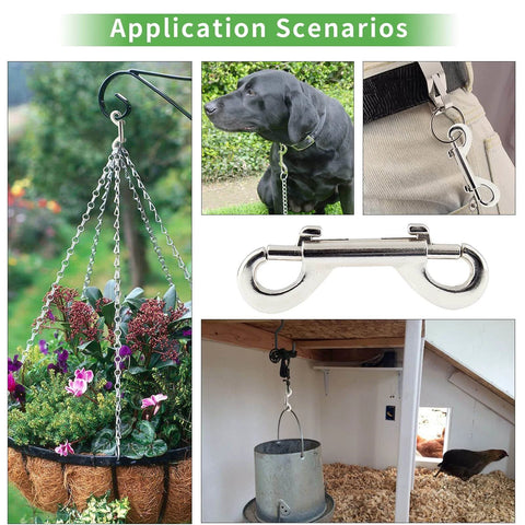 24 Pcs 4.7 Inch Double Ended Bolt Snap Hooks Zinc Alloy Chain Clips Weatherproof Rust Resistant for multipurpose use in garden, pet and garage.