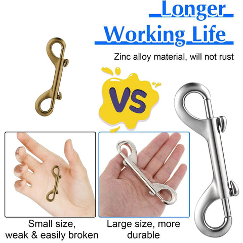 15 Pack Double Ended Bolt Snap Hooks Four Point Seven Inch Heavy Duty Zinc Alloy Clips With 220 Pound Load Capacity comparison