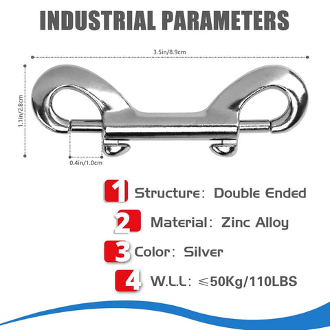 4 Pack Double Ended Snaps 3.5 Inch Zinc Alloy Trigger Metal Clips Silver Double Ended Snap Hooks For Dog Leash Water Buckets Key Holder Carabiner And More For Home Farm Outdoor Use