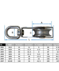 Metal Sheave Zinc Alloy Fixed Pulley Crown Block and Tackle Lifting Wheel with measurement chart
