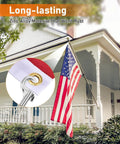 American flag on porch with close-up inset of zinc alloy grommet and hook, illustrating 30 Pieces Heavy Duty Swivel Snap Hooks For Dog Leash 2.75 Inch Clasp With 360 Degree Rotation Marine Grade Zinc Alloy Bolt Snap Multipurpose Single Ended For Keychains Camera Straps Pet Leash.