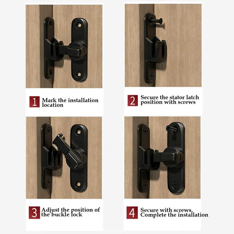 Installation steps for Dual 90 And 180 Degree Gate Latch For Barn Doors Zinc Alloy Right Angle Door Lock Latch
