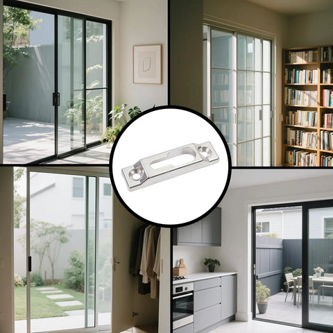 Hook Style Patio Sliding Door Keepers Silver Zinc Alloy Lock Keeper Latch Replacement Two Pieces With Screws Durable Metal Construction 62x16x8mm Size With 47mm Hole Distance Easy To Install