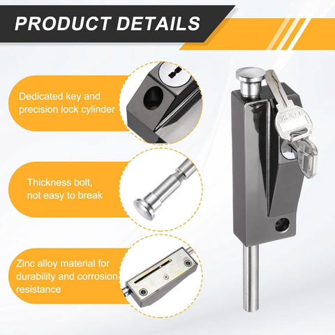 Zinc Alloy Sliding Patio Door Deadbolt Lock With Two Keys From Inside Black For Enhanced Home Security in product details view