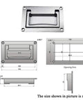 Dimensions and diagram of Zinc Alloy Recessed Pull Handle For Cabinets And Equipment Slim Flush Lift Door Handle 4.37 By 2.74 Inches Sand Chrome Plated Built In Bumper Post Noiseless Folding Design Suitable For Control Equipment Mini Containers And Measurement Devices