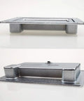 Zinc Alloy Recessed Pull Handle 4.37 x 2.74 inches, sand chrome finish, side view showing built-in bumper post, suitable for cabinets and equipment.