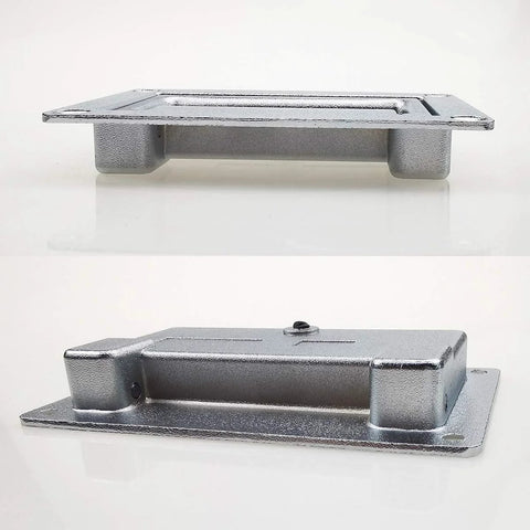Zinc Alloy Recessed Pull Handle 4.37 x 2.74 inches, sand chrome finish, side view showing built-in bumper post, suitable for cabinets and equipment.