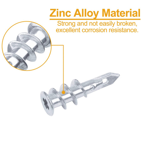 Close-up of a self-drilling zinc drywall anchor from #8 Zinc Self-Drilling Drywall Anchors and Screws Kit, highlighting corrosion resistance.