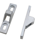 Sliding Door Keepers Glass Lock Latch Replacement Set with Mounting Screws for All Kinds of Sliding Patio Doors Zinc Alloy Chrome Plated Durable Rustproof Hardware 2 Pack Size 2.36 x 0.55 x 0.63 Inch, showing front and side views.