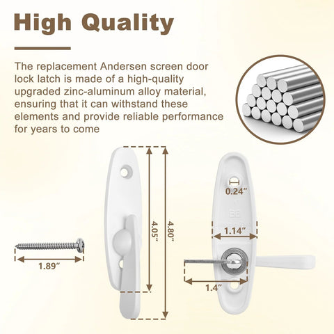 Tribeca Style Sliding Door Latch Replacement For Andersen Locks 2573609 Zinc Alloy dimensions and components shown.