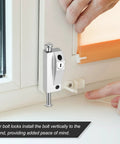 Zinc Alloy Sliding Patio Door Deadbolt Lock With Two Keys From Inside Black For Enhanced Home Security installed on a white frame