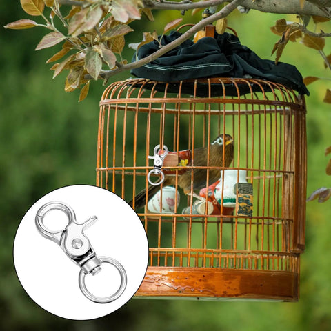 Zinc Alloy Swivel Snap Hooks 1.83 Inch By 0.87 Inch Heavy Duty Lobster Clasps 10 Pack shown on bird cage outdoors