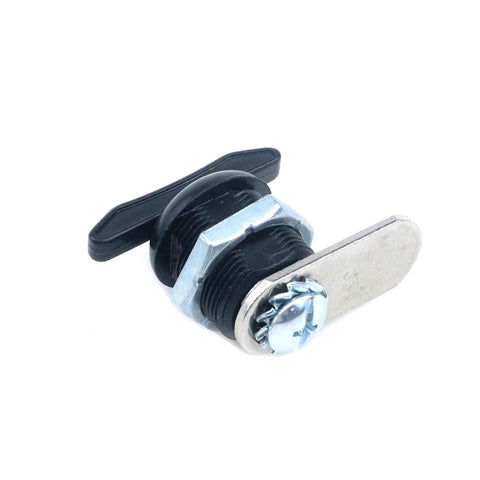 Two high quality zinc alloy thumb operated offset cam locks with T handle deliver secure quick access, black finish, visible side view