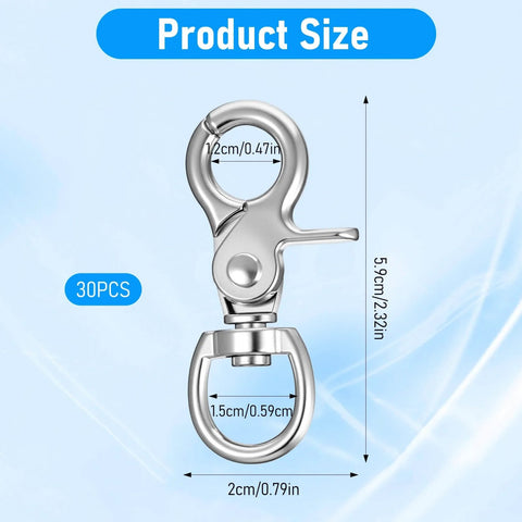 Product dimensions for 30 Pack Trigger Snap Hooks With Swivel Lobster Clasps Heavy Duty Zinc Alloy Lanyard Clips 2.32 By 0.82 Inches