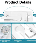 Premium Zinc Alloy Window Sash Locks 2 Pack Latch Replacement For Double Hung Vertical And Horizontal Sliding Vinyl Windows White Cam Design For Enhanced Security And Durable Weather Humidity Resistant Hardware, showing close-up of white cam with smooth texture paint and zinc alloy disc.