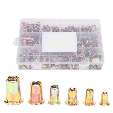 Blind Riveting Nuts Set 300 Pcs Color Plated Zinc Steel For Metal Plates Pipes Automotive Industrial Assembly