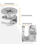20 Pieces Furniture Cam Lock Fasteners 15mm x 12mm Furniture Cam Lock Nut Connectors Fittings in zinc alloy, side view