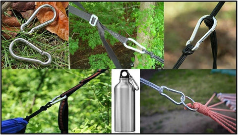 Locking Thumb Screw Closure Carabiner Clips 6 Pack Black Zinc Galvanized Steel Heavy Duty Snap Hooks in outdoor use.