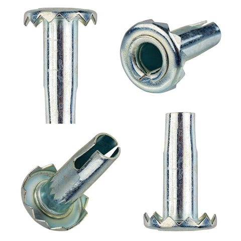 Grip Ring Socket Insert For Wood Casters Pack Of 4 With 0.3125 Inch Hole Diameter Swivel Caster Sleeve Grip Neck Socket For Antique Office Chairs Vanity And Dresser Replacement Sleeves In Zinc Plated Steel. Shown from various angles.