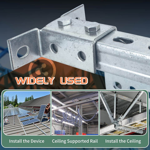 20 pack channel nut and bolt set delivers fast, secure strut mounting with zinc-plated components shown in various installations.