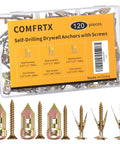 3 Sizes Self Drilling Drywall Anchors with Screws Kit – 120PCS Heavy Duty Metal Expansion Bolts in package view