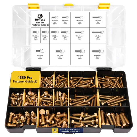 1380pcs Nuts and Bolts Assortment Kit - Heavy Duty Grade 8.8 Metric M4 M5 M6 M8 Bolt Set with Assorted Nuts and Washers in organizer box