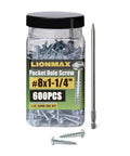 Jar of Pocket Hole Screws 1-1/4 Inch, 600 PCS Interior Pocket Screw #8 x 1-1/4", Coarse Thread, Square Drive, Zinc Plated, with Drive Bit