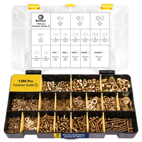 1380pcs Nuts and Bolts Assortment Kit - Heavy Duty Grade 8.8 Metric M4 M5 M6 M8 Bolt Set with Assorted Nuts and Washers