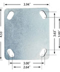 Zinc coated top rigid plate from 2-Pack 8 Inch Heavy Duty Pneumatic Casters With Zinc Coated Top Rigid Plate And Black Rubber Wheels Air Filled Steel Hub With Ball Bearings 700 Lb Capacity For Industrial Carts And Equipment, showing dimensions