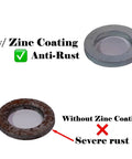 Comparison of zinc-coated and non-coated metal spacer; top spacer is anti-rust with zinc; bottom shows severe rust without zinc coating.