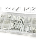 DIY Friendly 200 Piece Zinc Plated Steel Coil Spring Wire Set in open box with 20 sizes for extension and compression springs
