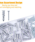Clear assortment box with #8 Zinc Self-Drilling Drywall Anchors and Screws Kit, 60-Piece Set, showcasing various screws and anchors