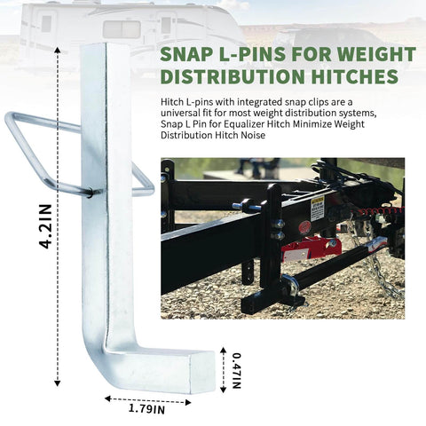 Beefy L Pins With Integrated Snap Clips For Weight Distribution Hitches, Universal Fit For Equalizer Hitches, Zinc Coated Heavy Duty Steel, 2 Pack, Side View with Installation