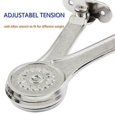 Close-up of metal lid stay hinge with adjustable tension for chest wardrobe, cupboard, max weight 50lb/2pcs, Hinges Soft Close